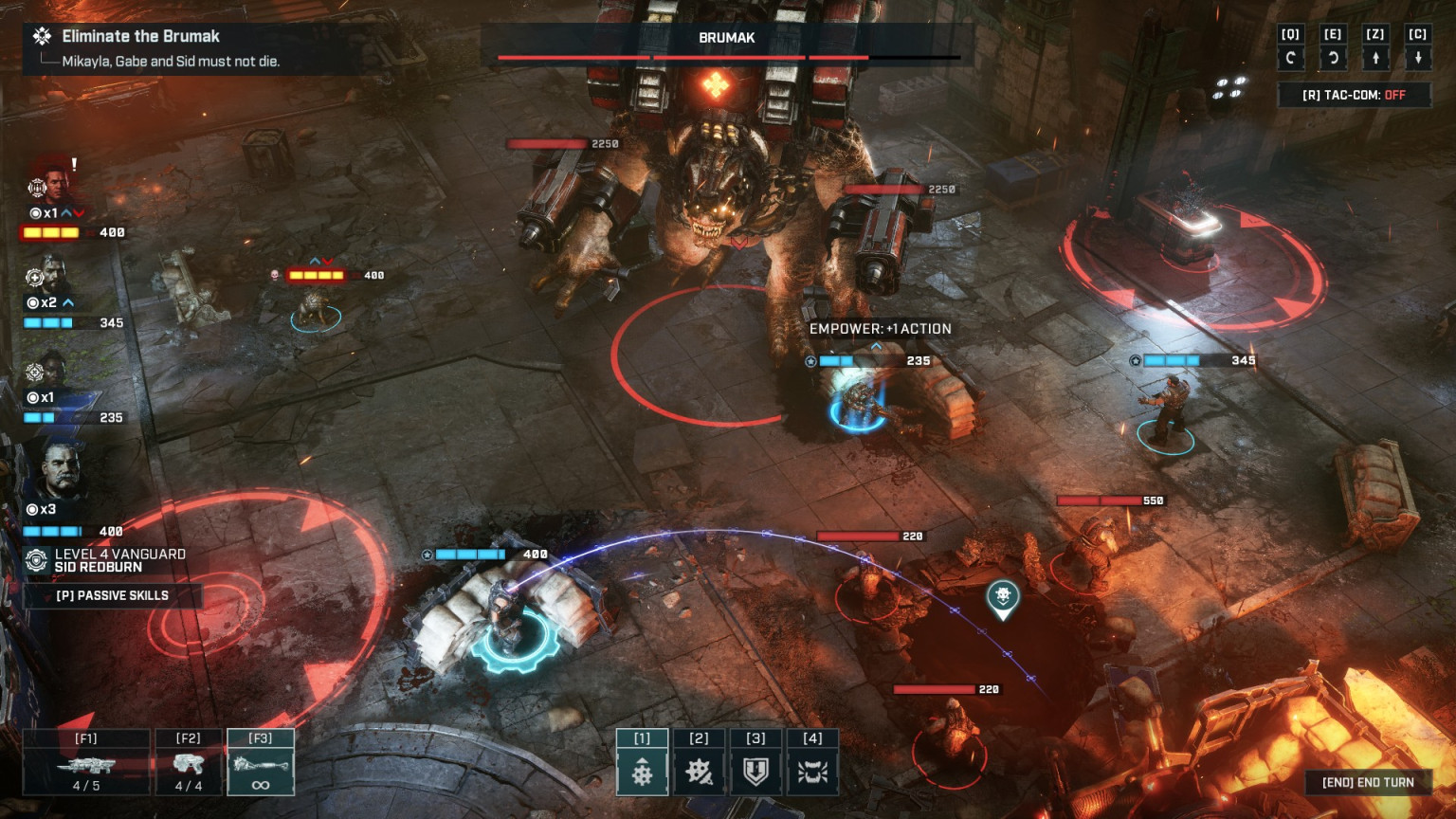 The middle of a battle between players and a tank in Gears Tactics