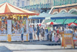 Oil painting of a market