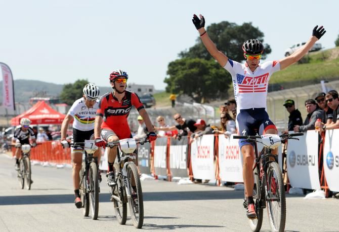 Todd Wells (Specialized Racing) wins the elite men's short track at the Sea Otter Classic