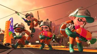 Four Inklings in Splatoon 2, one of the best Nintendo Switch Multiplayer Games in 2021
