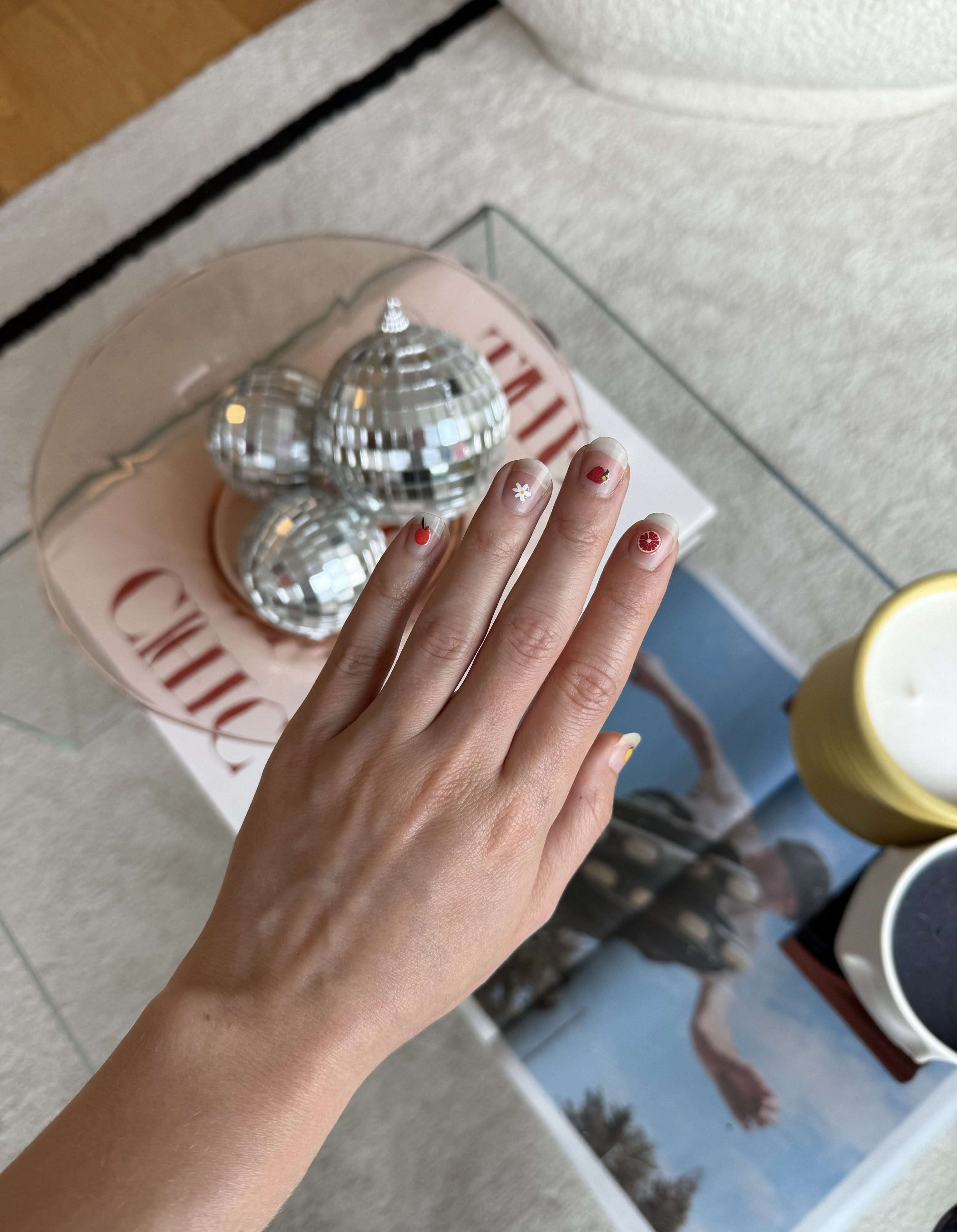 Woman with mini nail art.