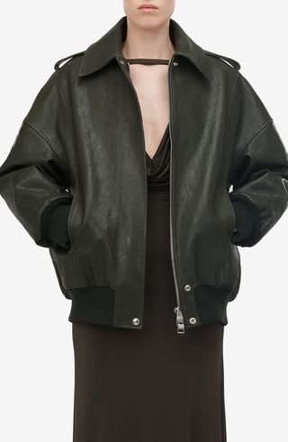 Oversize Lambskin Leather Aviator Jacket