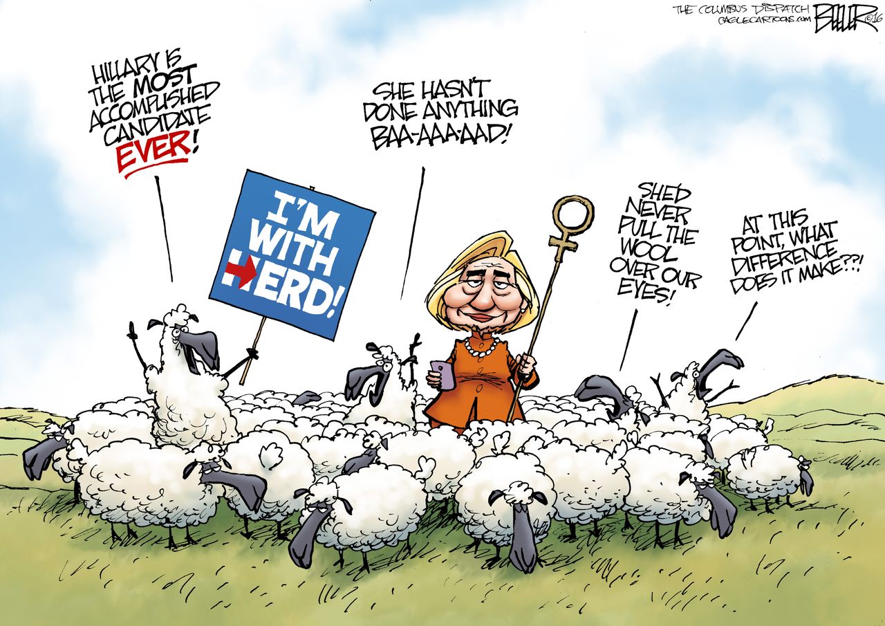 Political cartoon U.S. Hillary Clinton support defense