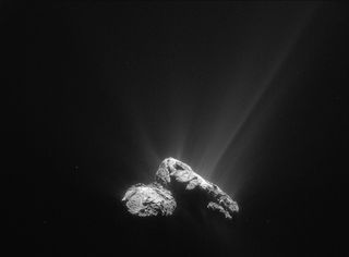 That’s mostly water jetting off the nucleus of comet 67P/Churyumov-Gerasimenko on 30 July 2015 as the comet drew closer to the Sun.