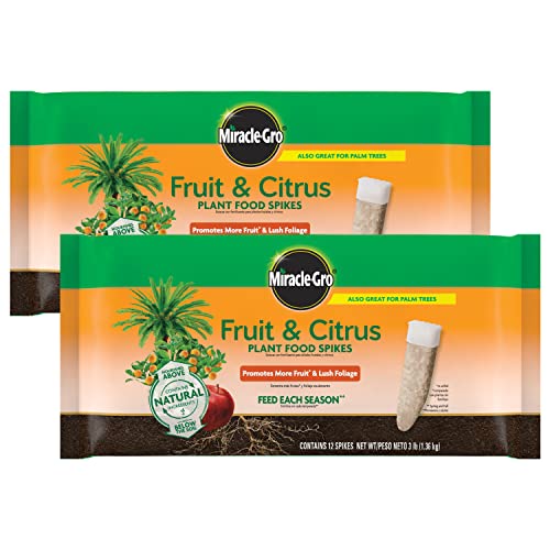 Miracle-Gro Fruit &amp;amp; Citrus Plant Food Spikes - 10-15-15 Npk Easy-To-Use Nutrition for Fruit and Citrus Trees, Plant Fertilizer, 12 Spikes, 3 Lb. (2-Pack)