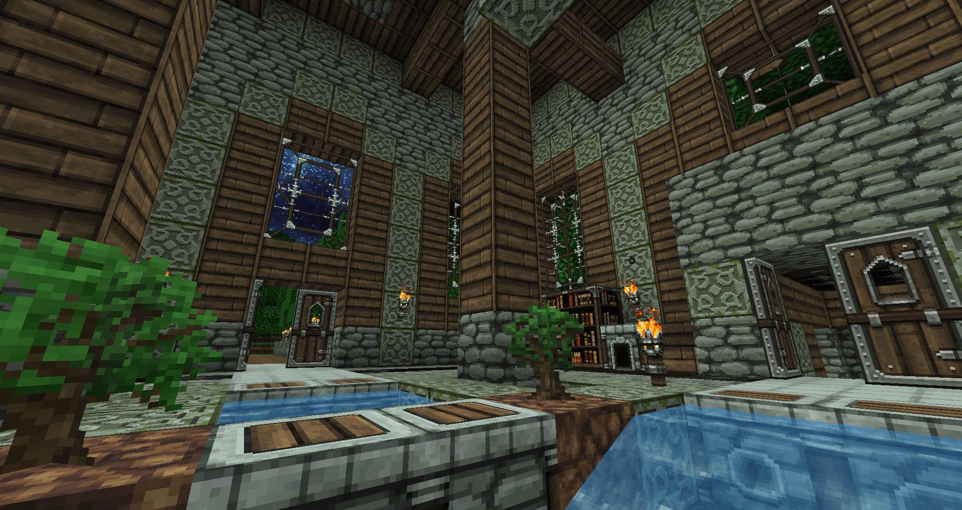 Minecraft texture pack - Dokucraft - The interior of a wood and stone building with fantasy-looking block textures
