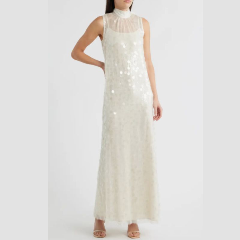 white sequin midi dress