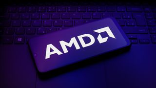 Advanced Micro Devices, Inc. (AMD) logo appears on a smartphone screen.