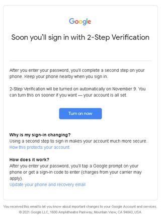Google 2-Step Verification email