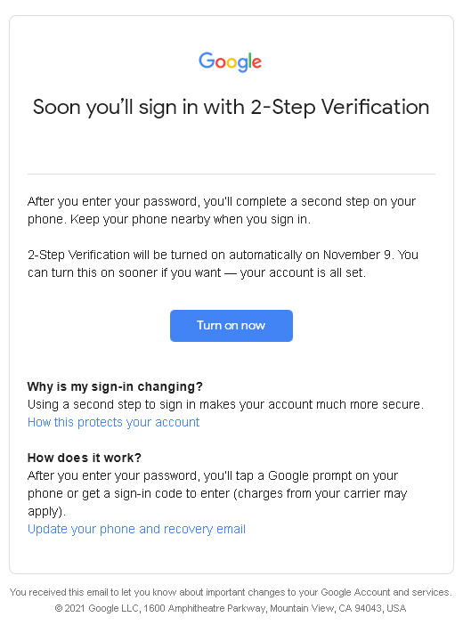 Google 2-Step Verification email