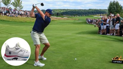 Bryson DeChambeau at the top of his back swing