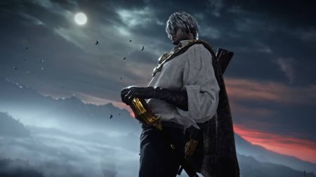 The Duskbloods Albert standing outside with his hand on this sword hilt