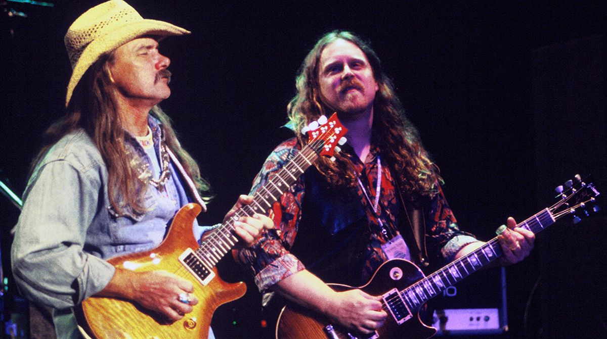 Dickey Betts (Left) and Warren Haynes of the Allman Brothers performing at Shoreline Amphitheater in Mountain View, California on July 1, 1995. 