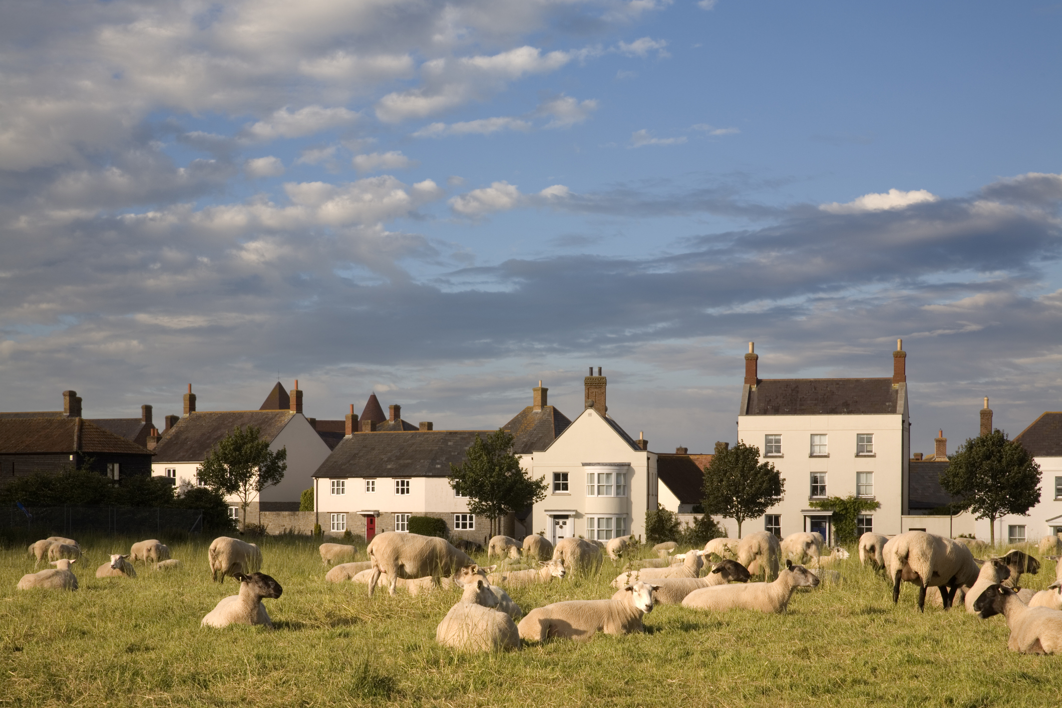 Poundbury bathes in warm evening sunshine. This is Prince Charles&amp;rsquo; urban extension to Dorchester, the County town of Dorset.