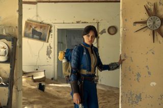 Amazon Fallout; a character stands in an abandoned building