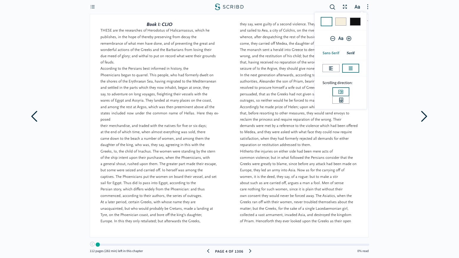 Scribd's browser interface for ebooks