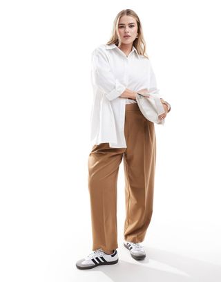 Asos Design Curve Tailored Barrel Leg Pants in Brown