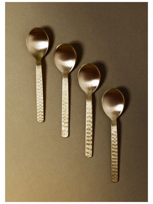 Set of 4 Hammered Stainless Steel Dessert Spoons 
