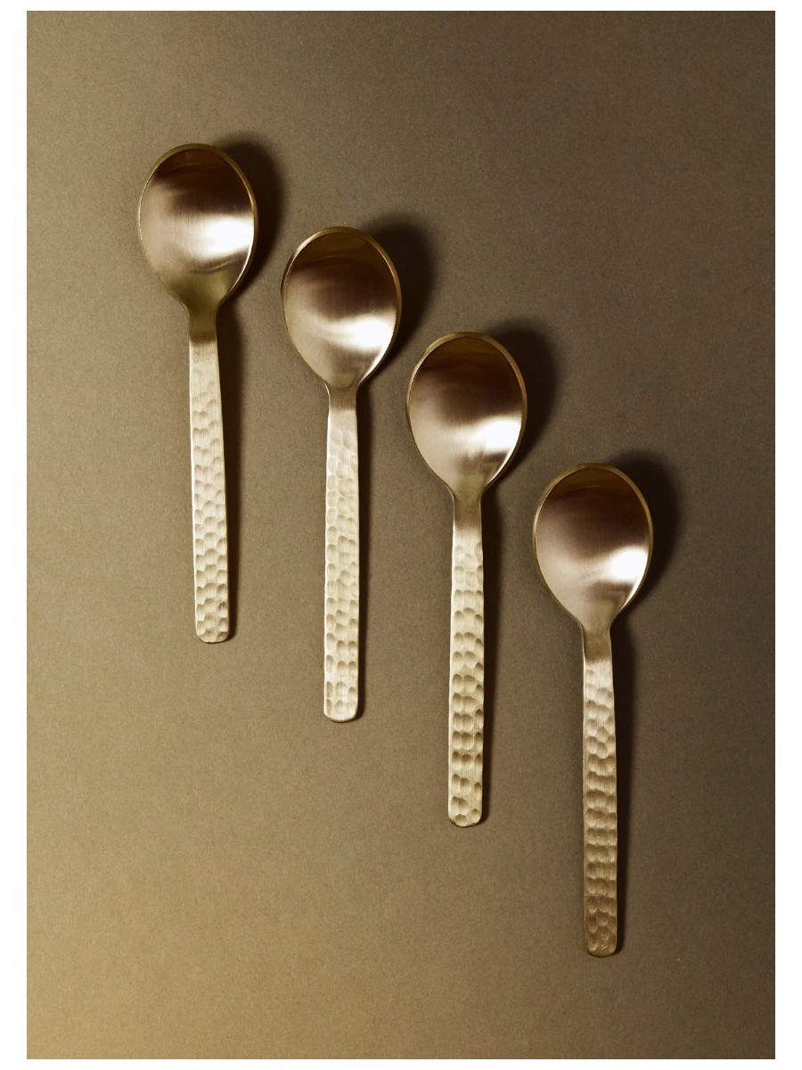 Set of 4 Hammered Stainless Steel Dessert Spoons 
