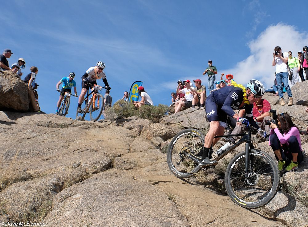 Lance Armstrong handled the slickrock drop with ease.
