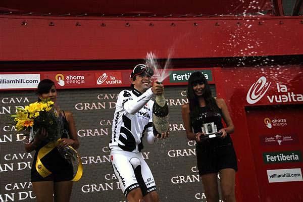 Philip Deignan (Cerv&eacute;lo TestTeam) sprays champagne.