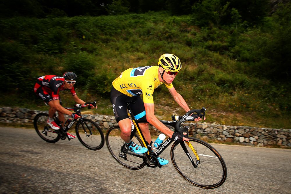 Chris Froome takes a corner during stage 12.