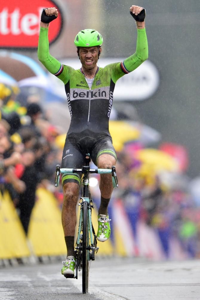 Lars Boom ( Belkin) takes a thrilling stage at the Tour de France