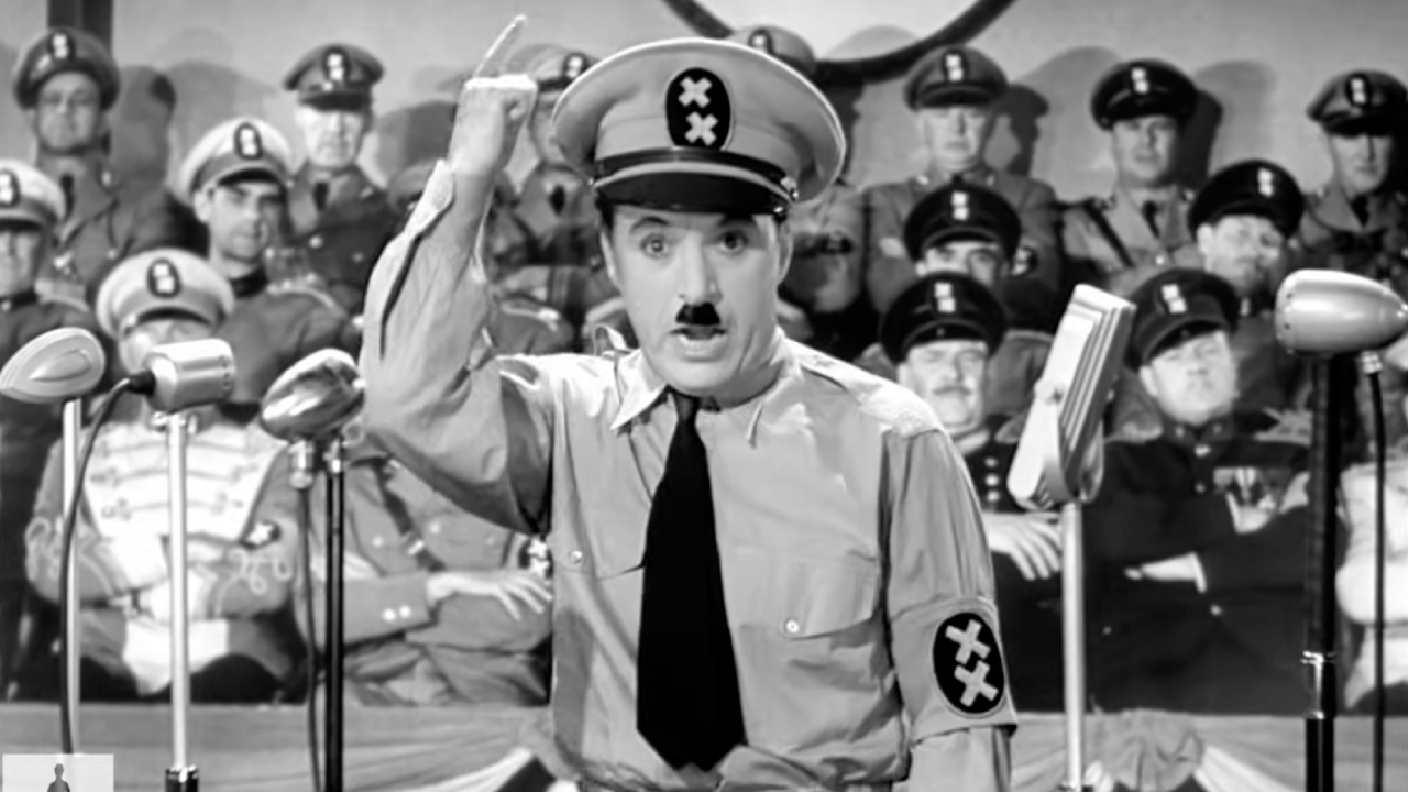 Charlie Chaplin as Adenoid Hynkel in The Great Dictator.