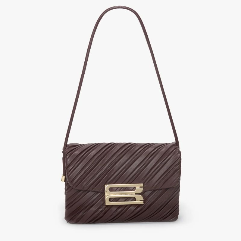 Victoria Beckham Soft Dorian Bag In Burgundy Pleated Leather