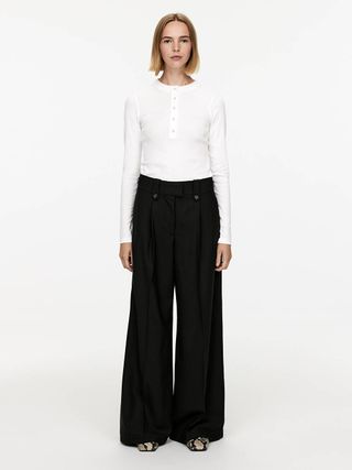 wide-leg twill trousers