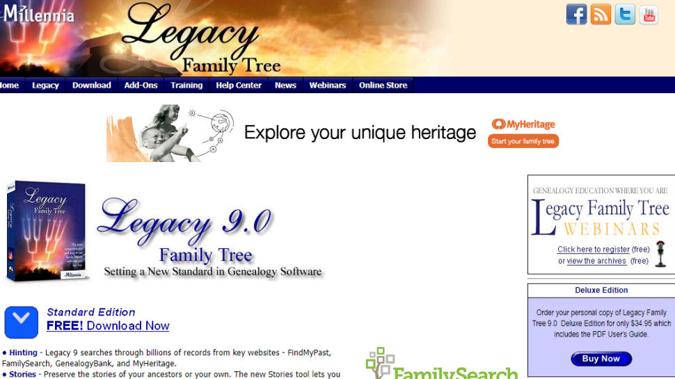 Legacy Family Tree website screenshot.