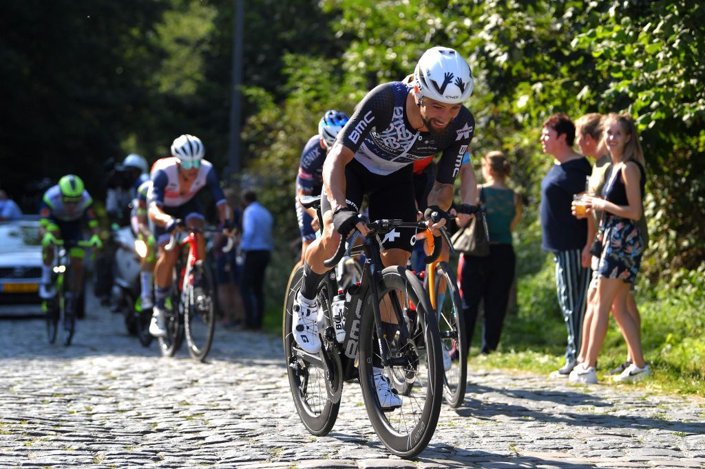 GERAARDSBERGEN BELGIUM SEPTEMBER 05 Victor Campenaerts of Belgium and Team Qhubeka Nexthash competes in the breakaway during the 17th Benelux Tour 2021 Stage 7 a 1809km stage from Namur to Geraardsbergen BeneluxTour on September 05 2021 in Geraardsbergen Belgium Photo by Luc ClaessenGetty Images