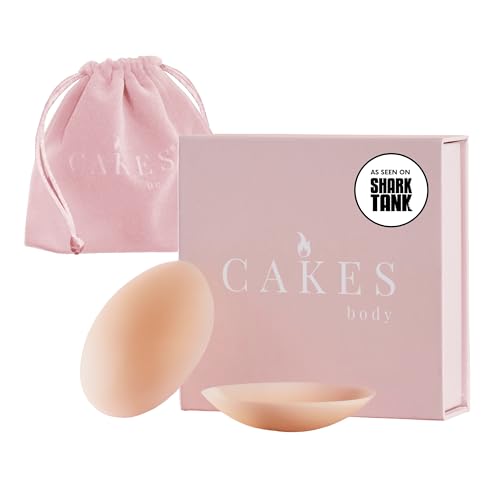 Cakes Body&reg; Grippy (non-Adhesive) Circle Nipple Covers for Women - Silicone Nipple Covers With Travel Pouch - Reusable Design for Sports Bras, Swimear &amp; Bralettes - Honey, Itty Bitty Size (a-Aa)