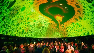 The interior of CULTVR and its Vegas Sphere-like, immersive dome.