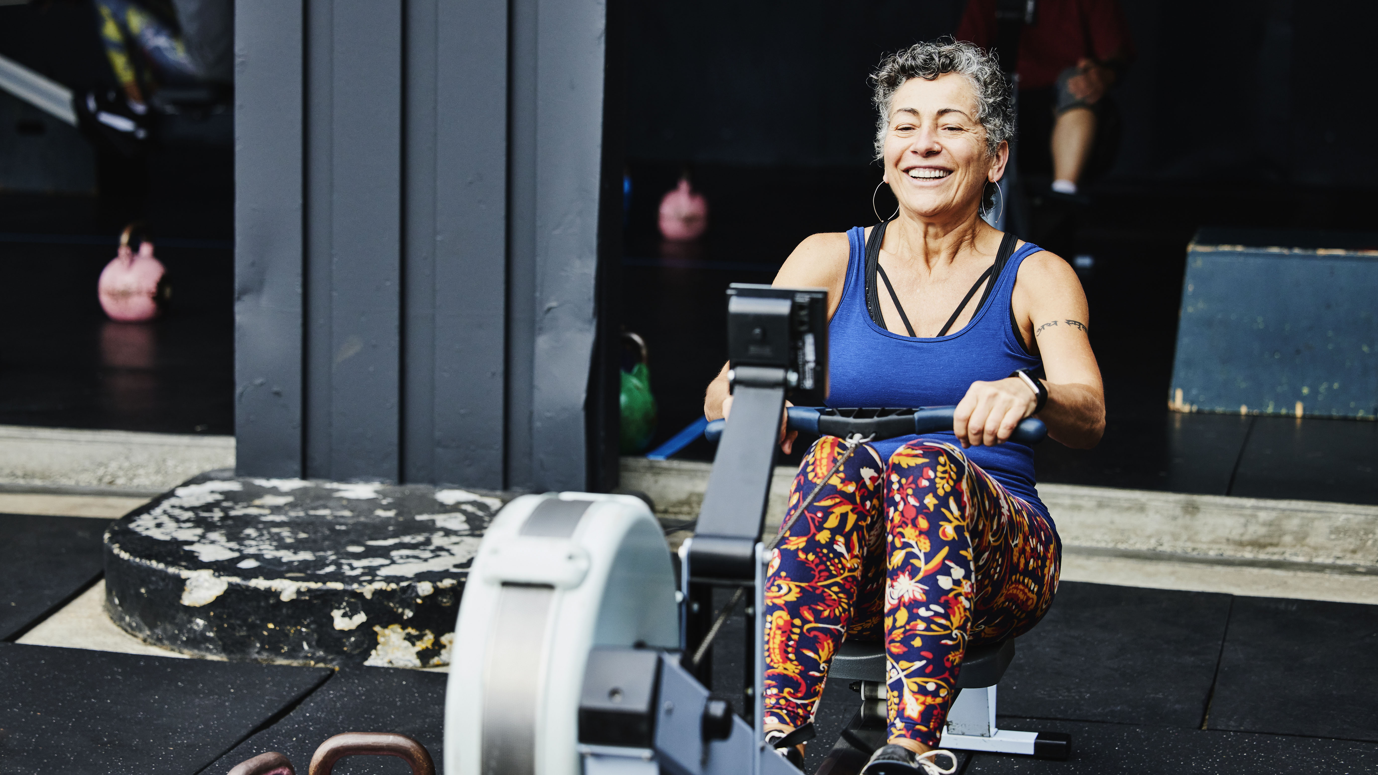 Woman on rowing machine