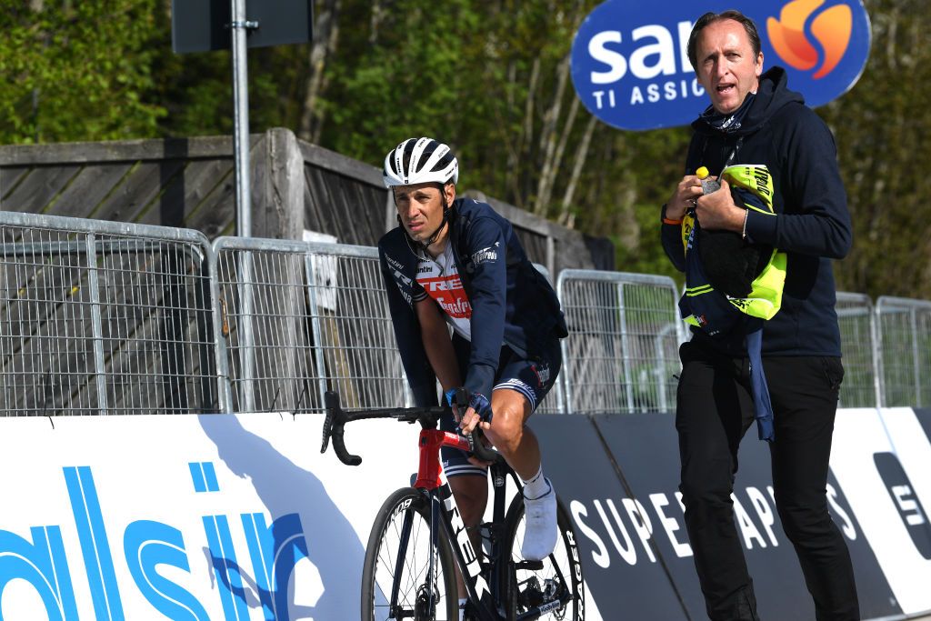 SEGA DI ALA ITALY MAY 26 Vincenzo Nibali of Italy and Team Trek Segafredo at arrival during the 104th Giro dItalia 2021 Stage 17 a 193km stage from Canazei to Sega di Ala 1246m Injury Crash UCIworldtour girodiitalia Giro on May 26 2021 in Sega di Ala Italy Photo by Tim de WaeleGetty Images