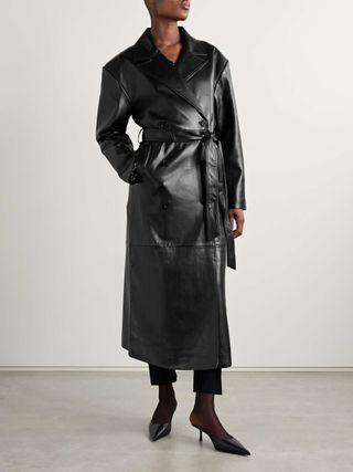 Tina Belted Double-Breasted Faux Leather Trench Coat