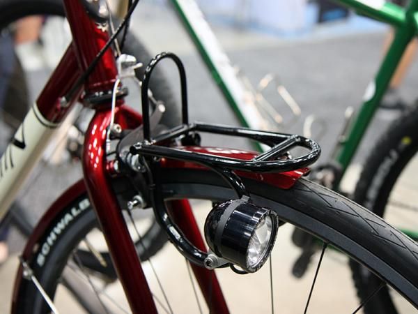 The miniature front rack on this Engin Cycles bike may not be all that useful but it does serve as an elegant mount for the LED front light.