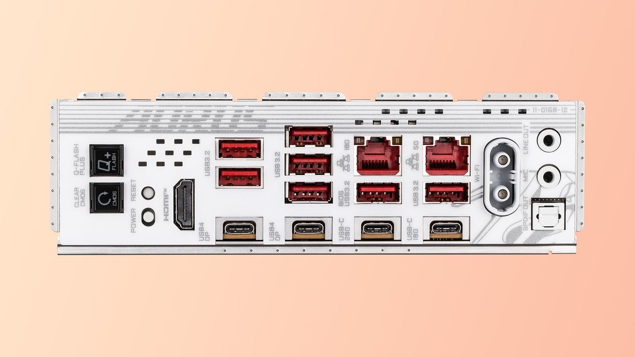 The Gigabyte X870E Aorus Master X3D Ice motherboard on a gradient background.