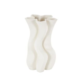 Allmodern Bowers and Grey Ceramic Ribbed Dimensional Wavy Abstract Vase With Floral Shaped Rim | Wayfair