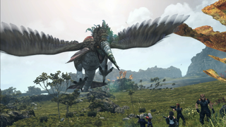 The party is attacked by a large avian creature in Xenoblade Chronicles X: Definitive Edition