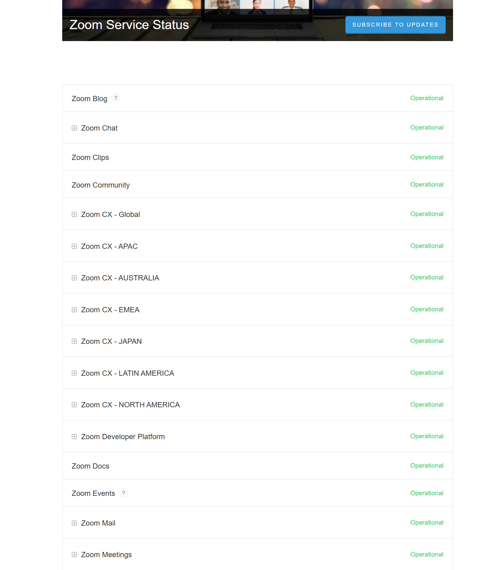 Zoom status page