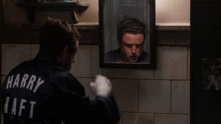 Ben Foster as Harry Haft sparring in a mirror in The Survivor