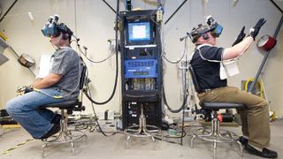 Nasa mission specialists training with VR headsets