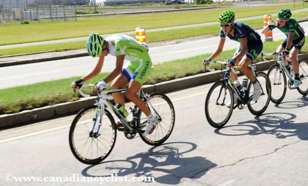 The break went away on lap 2: Cristiano Salerno (Liquigas) ,Jesus Herrado Lopez (Movistar), and Tony Hurel (Team Europcar).