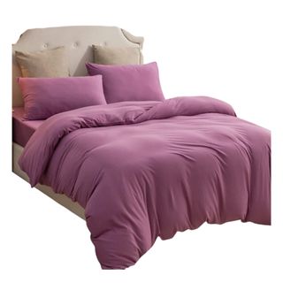 A purple bedding set 
