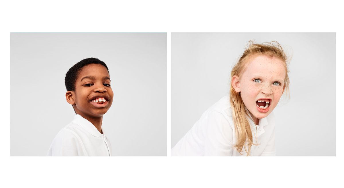 Photograph of children showing their wonky teeth, photographed by leading British photographer Rankin for the RANKIN X AQUAFRESH campaign