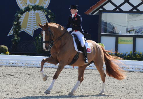 Laura Tomlinson (nee Bechtolsheimer) riding Mistral Hojris (Alf) in Hagen