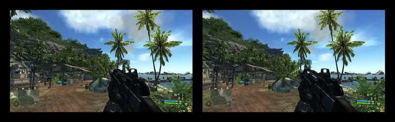 In the standard TriDef driver, shadows are removed and the cloud texture demonstrates a visual anomaly