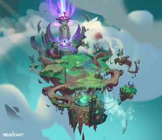 Loki concept art featuring magical fountains on floating island